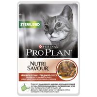 Pro Plan NutriSavour STERILISED (влажный корм для стерилизованных кошек с говядиной в соусе) 85г х 26шт