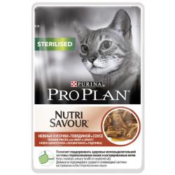 Хочу это! — Pro Plan NutriSavour STERILISED (влажный корм для стерилизованных кошек с говядиной в соусе) 85г х 26шт